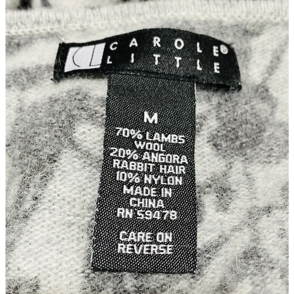 Carole Little Size M Cardigan Sweater Classic Lambswool & Angora Blend Gray Knit